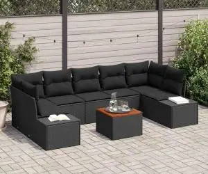 vidaXL Set de canapea de grădină, 8 piese, cu perne, din ratan sintetic și acacia