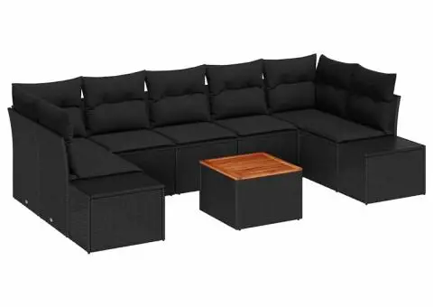 Set de canapea de grădină, 8 piese, cu perne, din ratan sintetic și acacia - 2/5