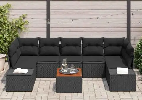 Set de canapea de grădină, 8 piese, cu perne, din ratan sintetic și acacia - 3/5