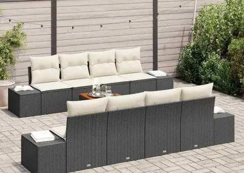 Set de canapea de grădină cu 9 piese și perne din rattan sintetic negru și acacia. - 3/5