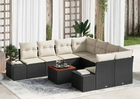 Set de canapele pentru grădină, 9 piese, cu perne, din rattan sintetic și acacia. - 1/5