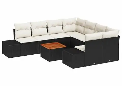 Set de canapele pentru grădină, 9 piese, cu perne, din rattan sintetic și acacia. - 2/5