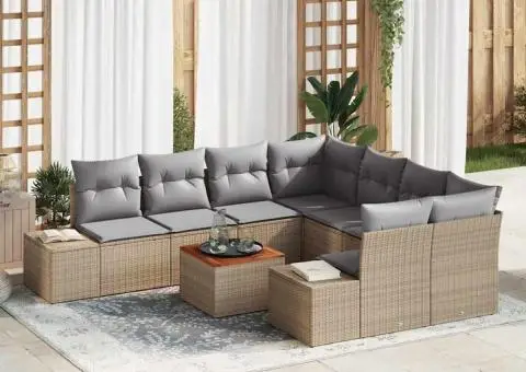 Set de canapele pentru grădină, 9 piese, cu perne din rattan poli și lemn de acacia. - 1/5