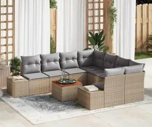 Set de canapele pentru grădină, 9 piese, cu perne din rattan poli și lemn de acacia.