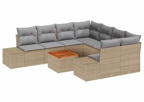 Set de canapele pentru grădină, 9 piese, cu perne din rattan poli și lemn de acacia. - 2/5