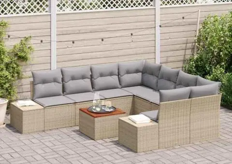 Set de canapele pentru grădină, 9 piese, cu perne din rattan poli și lemn de acacia. - 3/5