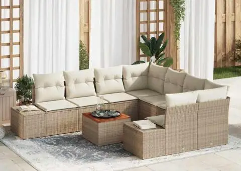 Canapea de grădină vitaXL cu 9 piese, perne, rattan sintetic bej și acacia - 1/5