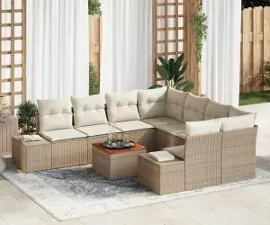 Canapea de grădină vitaXL cu 9 piese, perne, rattan sintetic bej și acacia