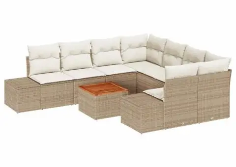 Canapea de grădină vitaXL cu 9 piese, perne, rattan sintetic bej și acacia - 2/5