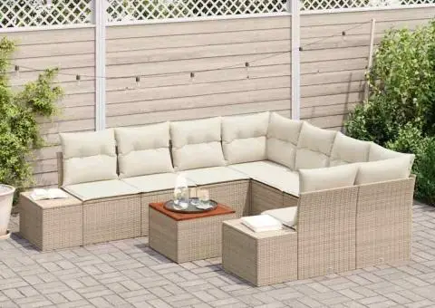 Canapea de grădină vitaXL cu 9 piese, perne, rattan sintetic bej și acacia - 3/5