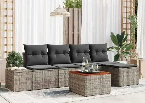 Set de canapea pentru grădină , 6 piese, cu perne gri din poliratan și acacia - 1/5