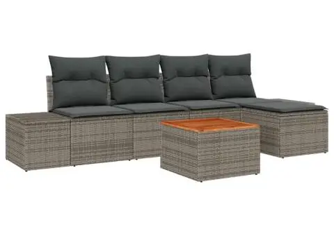 Set de canapea pentru grădină , 6 piese, cu perne gri din poliratan și acacia - 2/5