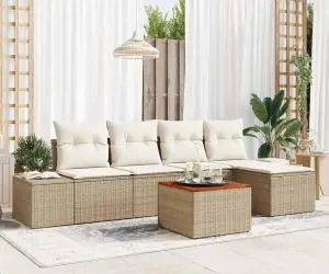 Set canapea de grădină 6 piese, perne bej din rattan și acacia