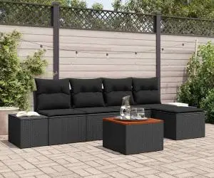vidaXL Set canapele grădină 6 piese cu perne Negru Poliratan Acacia