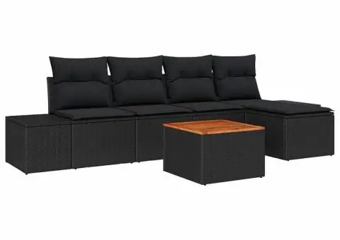 Set canapele grădină 6 piese cu perne Negru Poliratan Acacia - 2/5