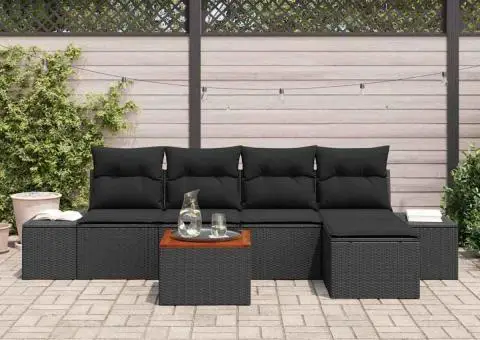 Set canapele grădină 6 piese cu perne Negru Poliratan Acacia - 3/5