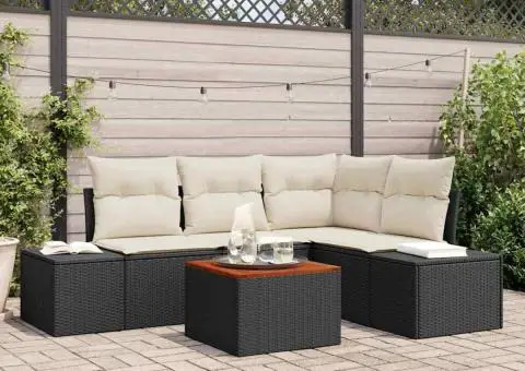 Set de canapea pentru grădină , 5 piese, cu perne, ratan negru, acacia - 1/5