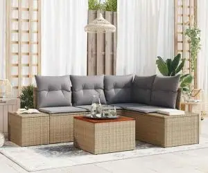vidaXL Set canapea grădină, 5 piese, perne ratan poliesteric bej, acacia
