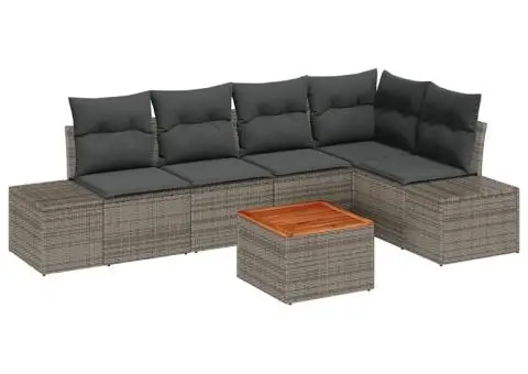 Set de canapea pentru grădină format din 6 piese, cu perne gri din ratan și lemn de acacia. - 2/5