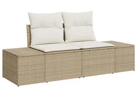 Set de canapele de grădină cu 7 piese, cu perne, bej, ratan sintetic, acacia. - 4/5