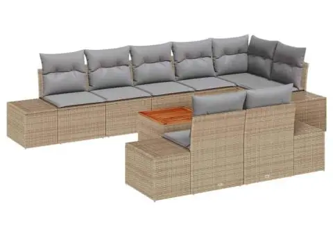 Set de canapea de grădină, 9 piese, cu perne, bej, din ratan poli și acacia. - 2/5