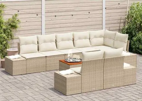 Set de canapele de grădină cu 9 piese, cu perne bej din rattan lucios. - 3/5