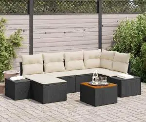 Set de canapea de grădină 7 piese cu perne, din rattan poli și lemn de acacia