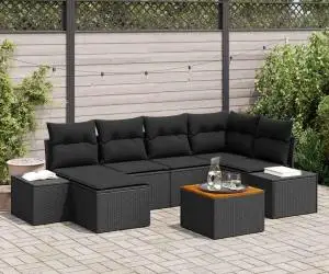 vidaXL Set de canapea de grădină din 7 piese cu perne, din rattan negru și acacia