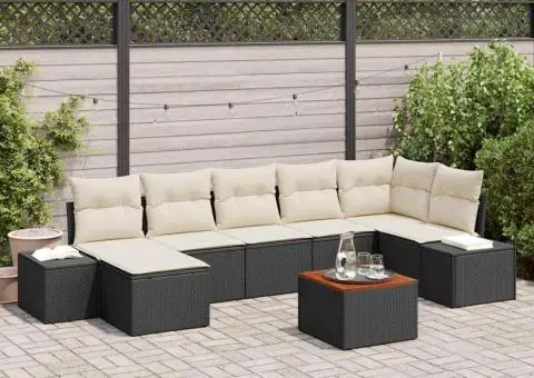 Set canapele grădină 8 piese cu perne Negru Ratan Poli Acacia - 1/5