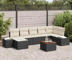 vidaXL Set canapele grădină 8 piese cu perne Negru Ratan Poli Acacia