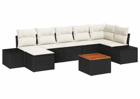 Set canapele grădină 8 piese cu perne Negru Ratan Poli Acacia - 2/5