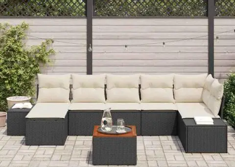 Set canapele grădină 8 piese cu perne Negru Ratan Poli Acacia - 3/5