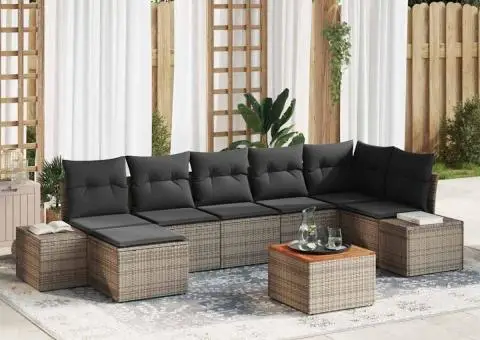 Set de canapele de grădină 8 piese cu perne gri din rattan polițat cu acacia - 1/5