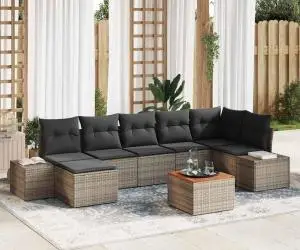 vidaXL Set de canapele de grădină 8 piese cu perne gri din rattan polițat cu acacia