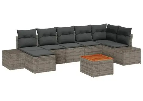 Set de canapele de grădină 8 piese cu perne gri din rattan polițat cu acacia - 2/5