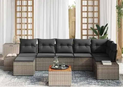 Set de canapele de grădină 8 piese cu perne gri din rattan polițat cu acacia - 3/5