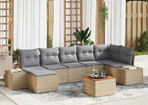 Set de canapele de grădină 8 piese cu Perne Bej din Polyratan Acacia - 1/5