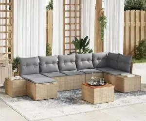 vidaXL Set de canapele de grădină 8 piese cu Perne Bej din Polyratan Acacia