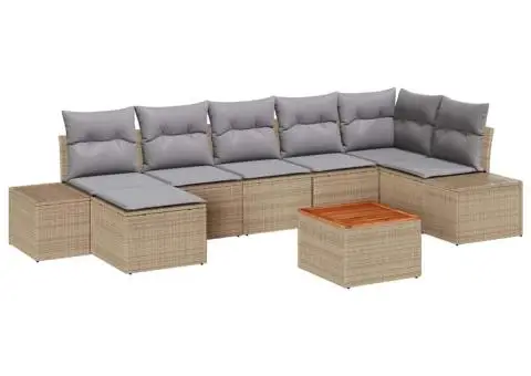 Set de canapele de grădină 8 piese cu Perne Bej din Polyratan Acacia - 2/5