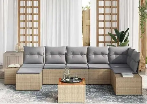 Set de canapele de grădină 8 piese cu Perne Bej din Polyratan Acacia - 3/5