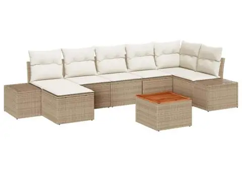 Set de canapea de grădină 8 piese cu perne – Bej, Rattan, Polietilenă, Acacia - 2/5