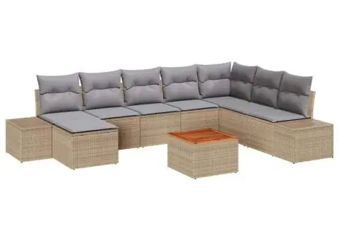Set canapea de grădină 9 piese cu perne bej din rattan și acacia - 2/5