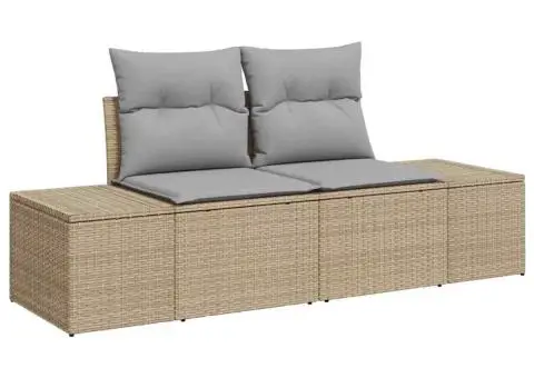 Set de canapele de grădină cu 10 piese, perne bej din ratan polimeric și acacia - 4/5