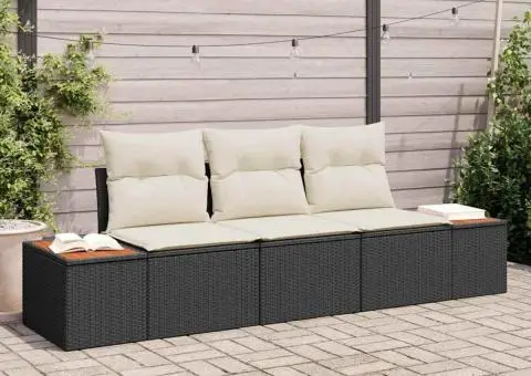 Set de canapea 3 piese cu perne Negru Poliratanu Acacia - 1/5