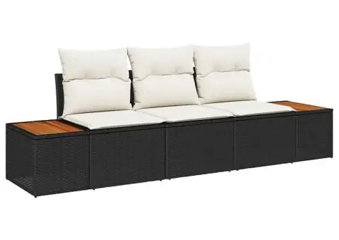 Set de canapea 3 piese cu perne Negru Poliratanu Acacia - 2/5