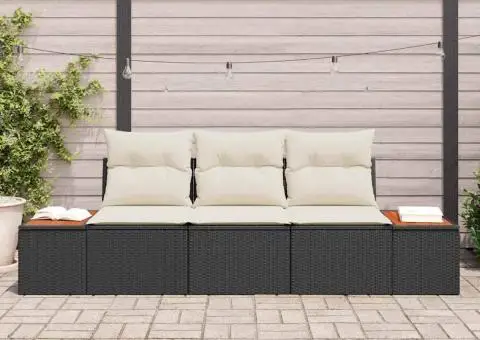 Set de canapea 3 piese cu perne Negru Poliratanu Acacia - 3/5