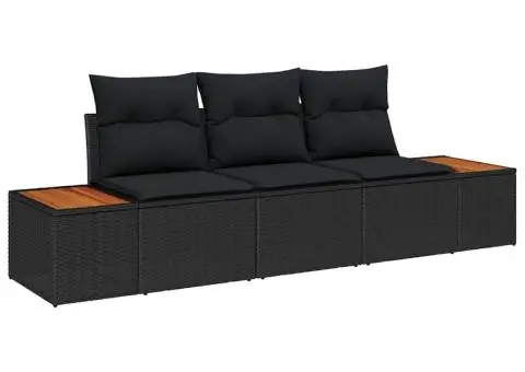 Set de canapea de grădină cu 3 piese și perne din poliratan negru - 2/5