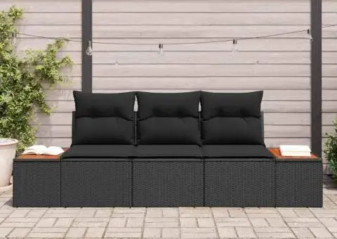 Set de canapea de grădină cu 3 piese și perne din poliratan negru - 3/5