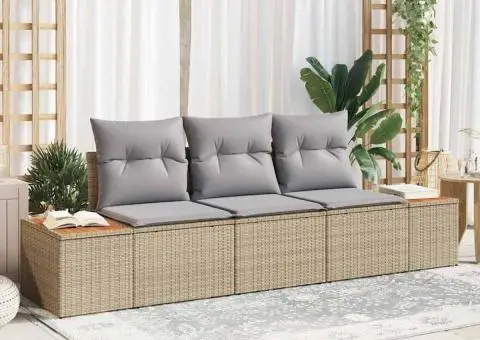 Set de Canapea de Grădină cu Perne Bej Poliratan Acacia - 1/5