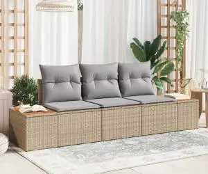 vidaXL Set de Canapea de Grădină cu Perne Bej Poliratan Acacia